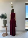 Helter Yaka Bel Drape Yırtmaçlı Elbise Bordo 2291