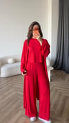 Hırka Crop ve Pantolonlu 3lü Takım Kırmızı 2397