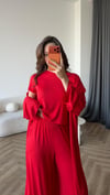 Hırka Crop ve Pantolonlu 3lü Takım Kırmızı 2397
