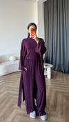 Hırka Crop ve Pantolonlu 3lü Takım Mor 2397