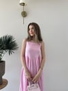 İp Askı Ayarlı Sırt Gipe Detay İç Astarlı Uzun Keten Elbise Pembe 2296