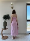 İp Askı Ayarlı Sırt Gipe Detay İç Astarlı Uzun Keten Elbise Pembe 2296