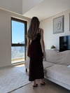 İp Askı Ayarlı Yırtmaçlı İç Astarlı Uzun Kalem Elbise Acı Kahve 2257