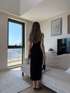 İp Askı Ayarlı Yırtmaçlı İç Astarlı Uzun Kalem Elbise Siyah 2257