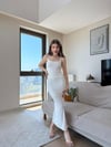 İp Askı Ayarlı Yırtmaçlı İç Astarlı Uzun Kalem Elbise Taş 2257