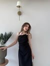İp Askılı Aksesuar Detay Bel Drape Yırtmaçlı Astarlı Keten Elbise Siyah 2228