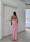 İP ASKILI DANTEL DETAY UZUN KALEM ELBİSE PEMBE