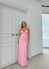 İP ASKILI DANTEL DETAY UZUN KALEM ELBİSE PEMBE