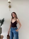 İp Askılı Degaje Yaka Dantel Detay Sandy Bluz Acı Kahve 2199
