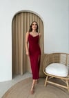İP ASKILI DEGAJE YAKA YIRTMAÇLI SANDY ELBİSE BORDO