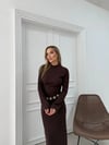 İSPANYOL KOL BEL AKSESUAR KEMER DETAY UZUN OTTOMAN ELBİSE KAHVE
