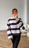 İspanyol Kol Çizgili 3 İplik Sweat Gri Bordo 2507