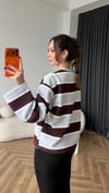İspanyol Kol Çizgili 3 İplik Sweat Gri Bordo 2507