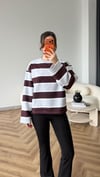 İspanyol Kol Çizgili 3 İplik Sweat Gri Bordo 2507