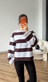 İspanyol Kol Çizgili 3 İplik Sweat Gri Bordo 2507