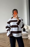 İspanyol Kol Çizgili 3 İplik Sweat Gri Kahve 2507