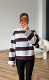 İspanyol Kol Çizgili 3 İplik Sweat Gri Bordo 2507