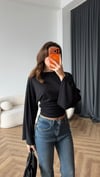 İspanyol Kol Detay Bel Drape Modal Bluz Siyah 2437