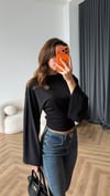 İspanyol Kol Detay Bel Drape Modal Bluz Siyah 2437