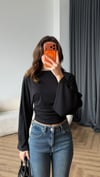 İspanyol Kol Detay Bel Drape Modal Bluz Siyah 2437