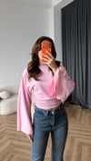 İspanyol Kol Detay Bel Drape Modal Bluz Pembe 2437
