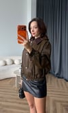 Kadife Yaka Detay Çıtçıtlı Burberry Kumaş Bomber Ceket Taba 2489