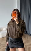 Kadife Yaka Detay Çıtçıtlı Burberry Kumaş Bomber Ceket Taba 2489