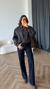 Kadife Yaka Detay Çıtçıtlı Burberry Kumaş Bomber Ceket Kahve 2489