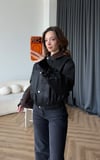 Kadife Yaka Detay Çıtçıtlı Burberry Kumaş Bomber Ceket Siyah 2489
