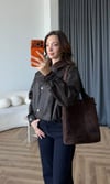 Kadife Yaka Detay Çıtçıtlı Burberry Kumaş Bomber Ceket Kahve 2489