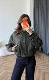 Kadife Yaka Detay Çıtçıtlı Burberry Kumaş Bomber Ceket Yeşil 2489