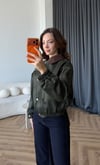 Kadife Yaka Detay Çıtçıtlı Burberry Kumaş Bomber Ceket Yeşil 2489