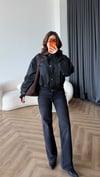 Kadife Yaka Detay Çıtçıtlı Burberry Kumaş Bomber Ceket Siyah 2489