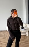 Kapişonlu 3 İplik Şardonlu Hırka Kahve 2505