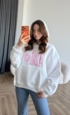 Kapişonlu Nakiş Detay Oversize Şardonlu Sweat Beyaz 2482