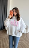 Kapişonlu Nakiş Detay Oversize Şardonlu Sweat Beyaz 2482