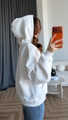 Kapişonlu Nakiş Detay Oversize Şardonlu Sweat Beyaz 2482