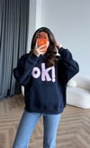 Kapişonlu Nakiş Detay Oversize Şardonlu Sweat Siyah 2482
