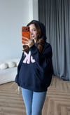 Kapişonlu Nakiş Detay Oversize Şardonlu Sweat Siyah 2482
