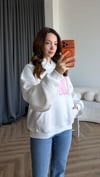 Kapişonlu Nakiş Detay Oversize Şardonlu Sweat Beyaz 2482