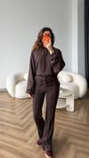Kapişonlu Sweat ve Eşofmanlı 3 İplik Takım Kahve 2513