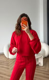 Kapişonlu Sweat ve Eşofmanlı 3 İplik Takım Kırmızı 2513