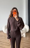 Kapişonlu Sweat ve Eşofmanlı 3 İplik Takım Kahve 2513