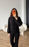 Kapişonlu Sweat ve Eşofmanlı 3 İplik Takım Siyah 2513