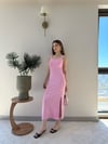Kare Yaka Askı Aksesuar Detay Yırtmaçlı Modal Elbise Pembe 2333