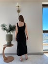 Kare Yaka Askı Aksesuar Detay Yırtmaçlı Modal Elbise Siyah 2333