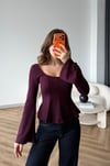 Kare Yaka Bel Drape Detay İspanyol Kol Bluz Mürdüm 2518