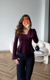 Kare Yaka Bel Drape Detay İspanyol Kol Bluz Mürdüm 2518