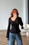 Kare Yaka Bel Drape Detay İspanyol Kol Bluz Siyah 2518