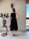 Kare Yaka Bel Kemer Detay Dantel Astarlı Elbise Siyah 2368